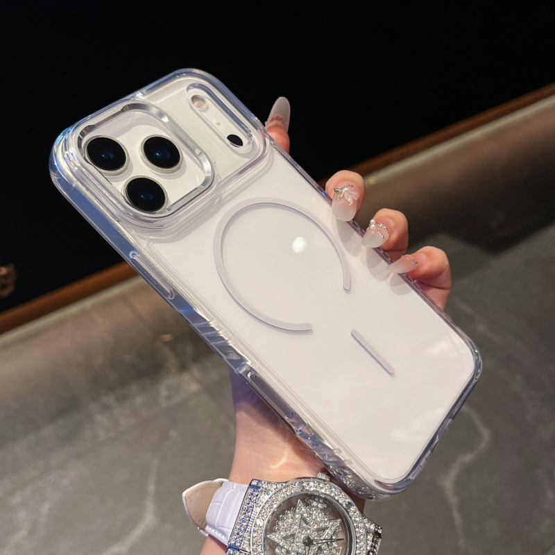 Carcasă din acrilic pentru iPhone 15/15 Pro/16 Pro/16 Pro Max/17 Pro/17 Pro Max — transparentă, atașare magnetică, antiderapant, protecție completă, rezistentă la șocuri
