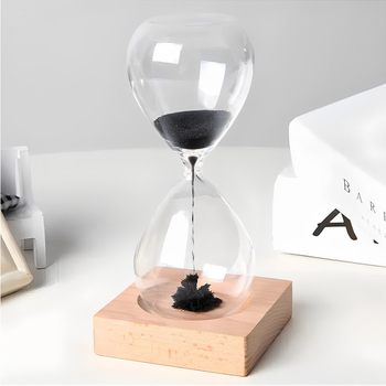 Cronometru magnetic cu nisip, cu bază din lemn și motiv floare de copac de fier, obiect decorativ pentru sufragerie și birou