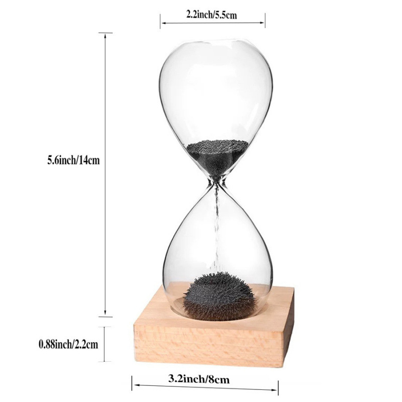 Cronometru magnetic cu nisip, cu bază din lemn și motiv floare de copac de fier, obiect decorativ pentru sufragerie și birou
