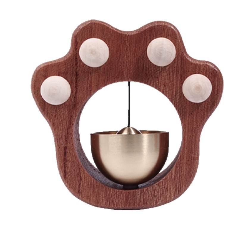 Zvon de ușă magnetic în formă de labă de pisică dopamină, din lemn de nuc cu clopot de cupru – decor pentru frigider