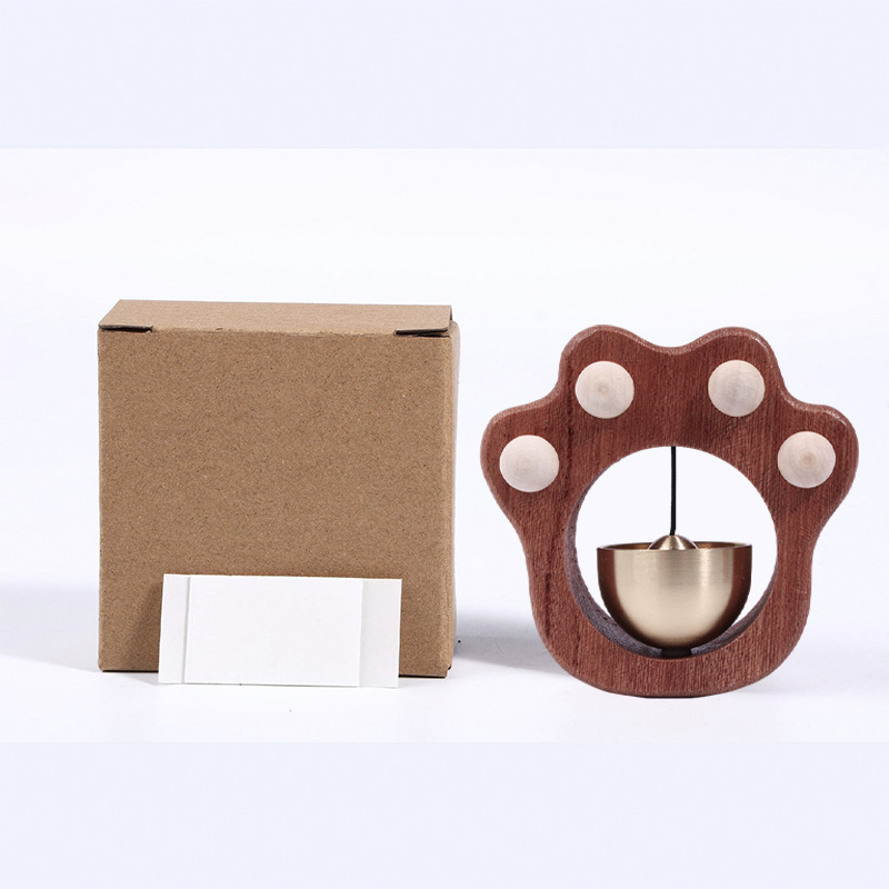 Zvon de ușă magnetic în formă de labă de pisică dopamină, din lemn de nuc cu clopot de cupru – decor pentru frigider