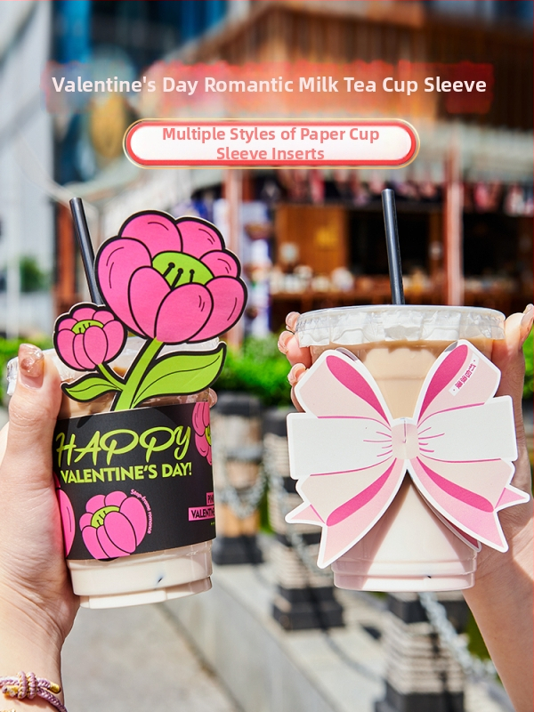 Manșon pentru ceașcă 520 Valentinstag pentru ceai cu lapte și cafea, design cu trandafir roșu și logo, suport universal pentru ceașcă
