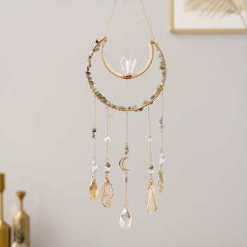 Piatră naturală premium, far de soare cu Copacul Vieții și dreamcatcher, pandantiv cu clopot de vânt