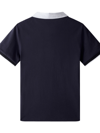 Set de uniformă școlară de vară pentru unisex, cămașă cu mânecă scurtă din material plasă respirabil, guler în carouri și șorturi