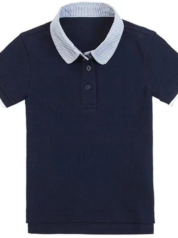 Set de uniformă școlară de vară pentru unisex, cămașă cu mânecă scurtă din material plasă respirabil, guler în carouri și șorturi