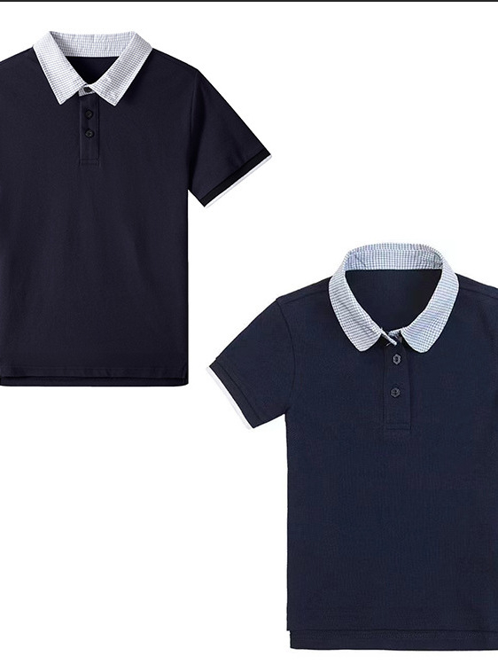 Set de uniformă școlară de vară pentru unisex, cămașă cu mânecă scurtă din material plasă respirabil, guler în carouri și șorturi