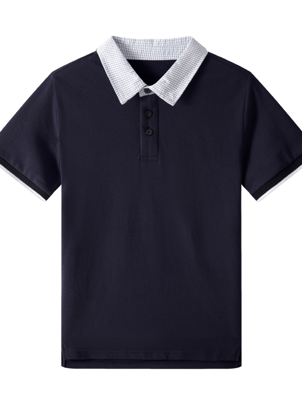 Set de uniformă școlară de vară pentru unisex, cămașă cu mânecă scurtă din material plasă respirabil, guler în carouri și șorturi