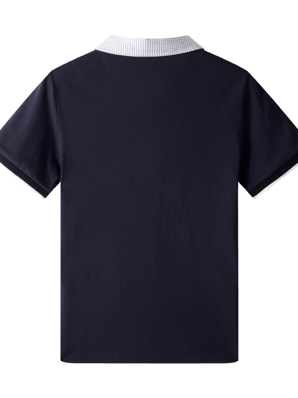 Set de uniformă școlară de vară pentru unisex, cămașă cu mânecă scurtă din material plasă respirabil, guler în carouri și șorturi
