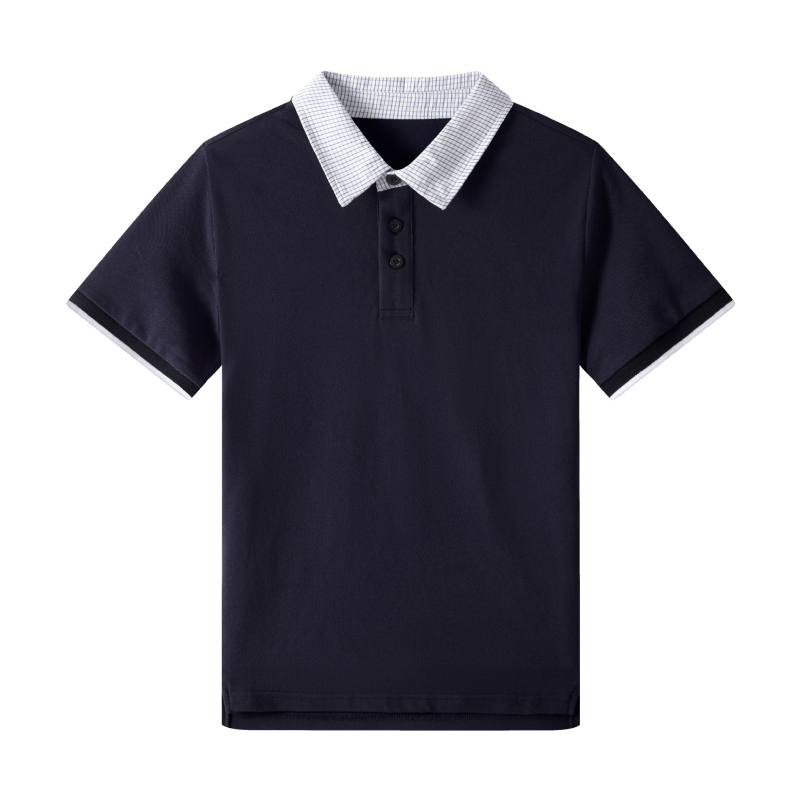 Set de uniformă școlară de vară pentru unisex, cămașă cu mânecă scurtă din material plasă respirabil, guler în carouri și șorturi
