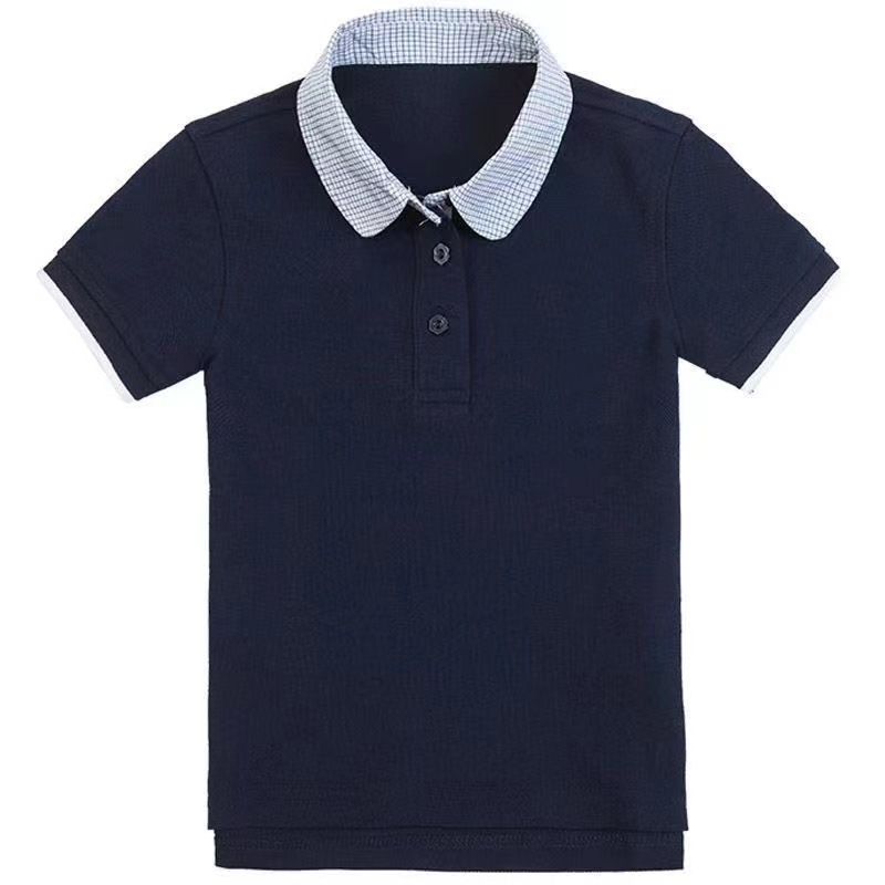 Set de uniformă școlară de vară pentru unisex, cămașă cu mânecă scurtă din material plasă respirabil, guler în carouri și șorturi