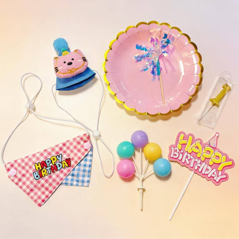 Kit de petrecere pentru animale de companie: decor pentru prima aniversare a pisicii, set pălărie și bandană pentru câine, accesorii, lumânări