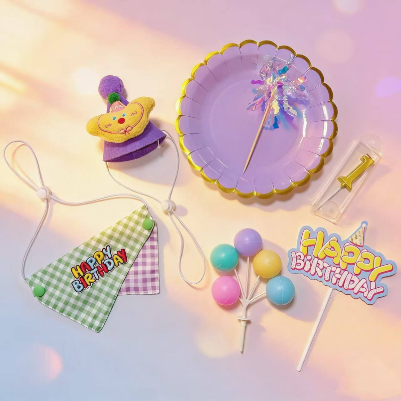 Kit de petrecere pentru animale de companie: decor pentru prima aniversare a pisicii, set pălărie și bandană pentru câine, accesorii, lumânări