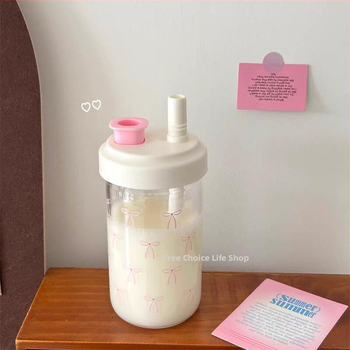 Cană pentru ceai cu perle, vară, cu tub gros, recipient plastic portabil, design minimalist 2025