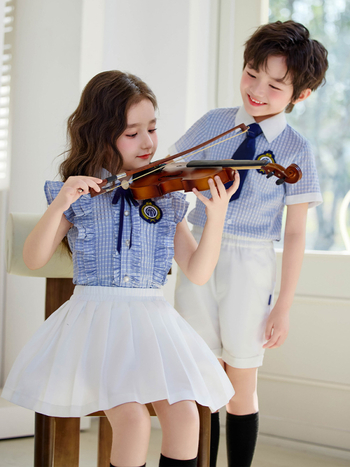 Uniformă școlară britanică de vară pentru învățământul primar și grădiniță, set din două piese cu mâneci scurte și pantaloni, unisex, pentru reprezentații și activități școlare
