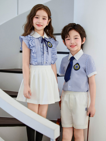 Uniformă școlară britanică de vară pentru învățământul primar și grădiniță, set din două piese cu mâneci scurte și pantaloni, unisex, pentru reprezentații și activități școlare