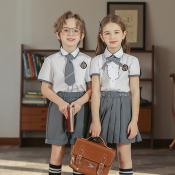 Set uniformă pentru copii, în stil britanic de colegiu – top cu mânecă scurtă și pantaloni, uniformă de vară, unisex