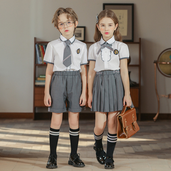 Set uniformă pentru copii, în stil britanic de colegiu – top cu mânecă scurtă și pantaloni, uniformă de vară, unisex