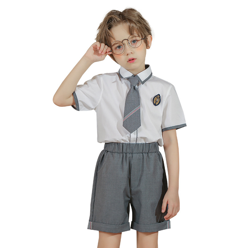 Set uniformă pentru copii, în stil britanic de colegiu – top cu mânecă scurtă și pantaloni, uniformă de vară, unisex