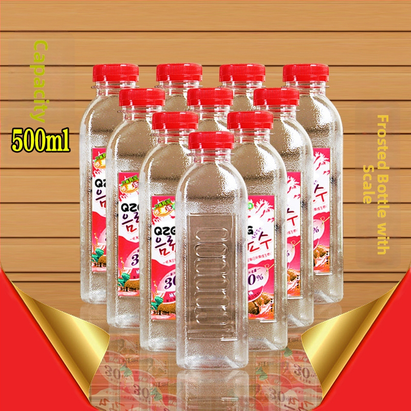 500ml priehľadná štvorcová PET fľaša na nápoje s viečkom, vhodná na med, víno a džús, fľaša na vzorky