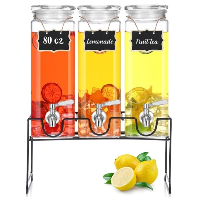 Dispenser de băuturi din sticlă cu robinet, 2,2 L – pentru sucuri, ceai de fructe, cola și detergent de rufe