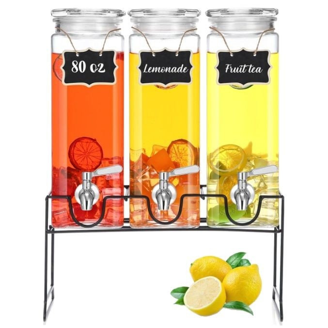 Dispenser de băuturi din sticlă cu robinet, 2,2 L – pentru sucuri, ceai de fructe, cola și detergent de rufe