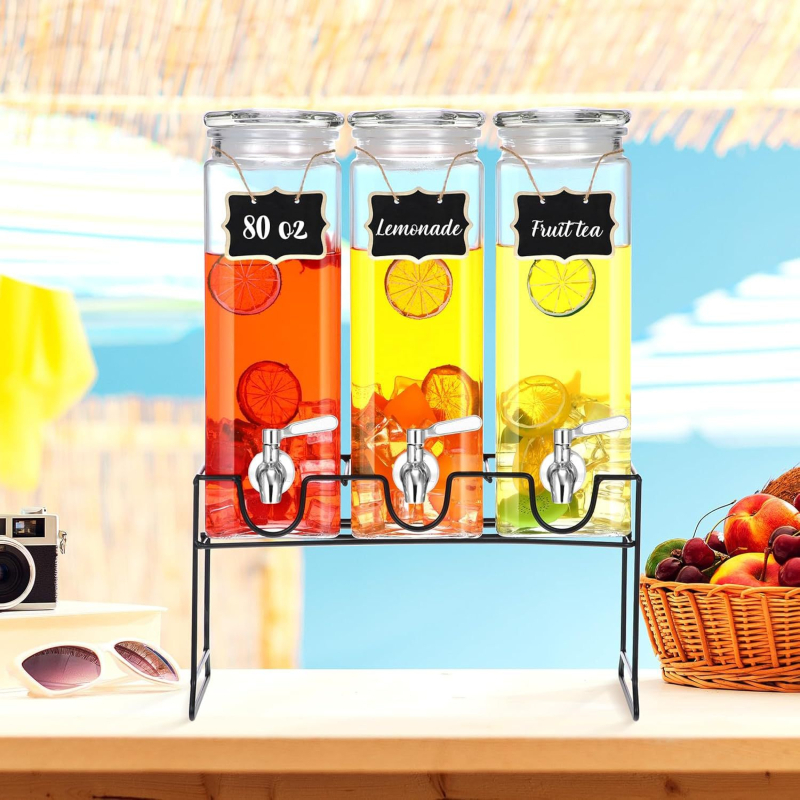 Dispenser de băuturi din sticlă cu robinet, 2,2 L – pentru sucuri, ceai de fructe, cola și detergent de rufe