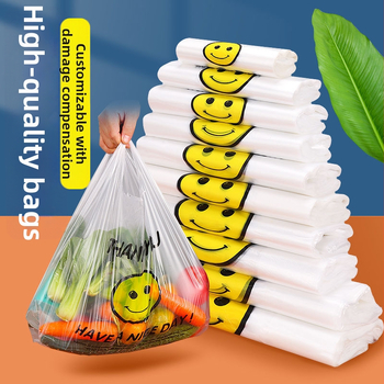 Geantă transparentă din plastic, cu design zâmbet, stil vestă, pentru ambalarea alimentelor și ambalaj general