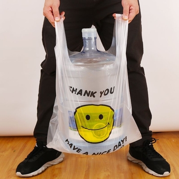 Geantă transparentă din plastic, cu design zâmbet, stil vestă, pentru ambalarea alimentelor și ambalaj general