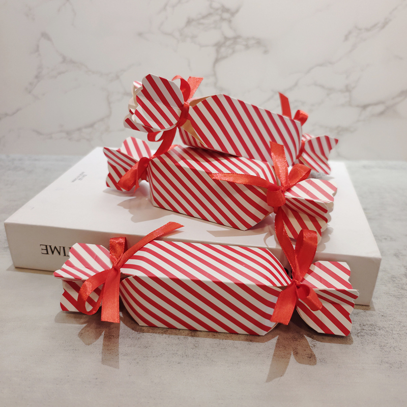 Cutie mini pentru ruj și cadou, cu dungi roșii, formă de floare, 4×4×8 cm, carton, stil modern minimalist, pentru nunți și petreceri.