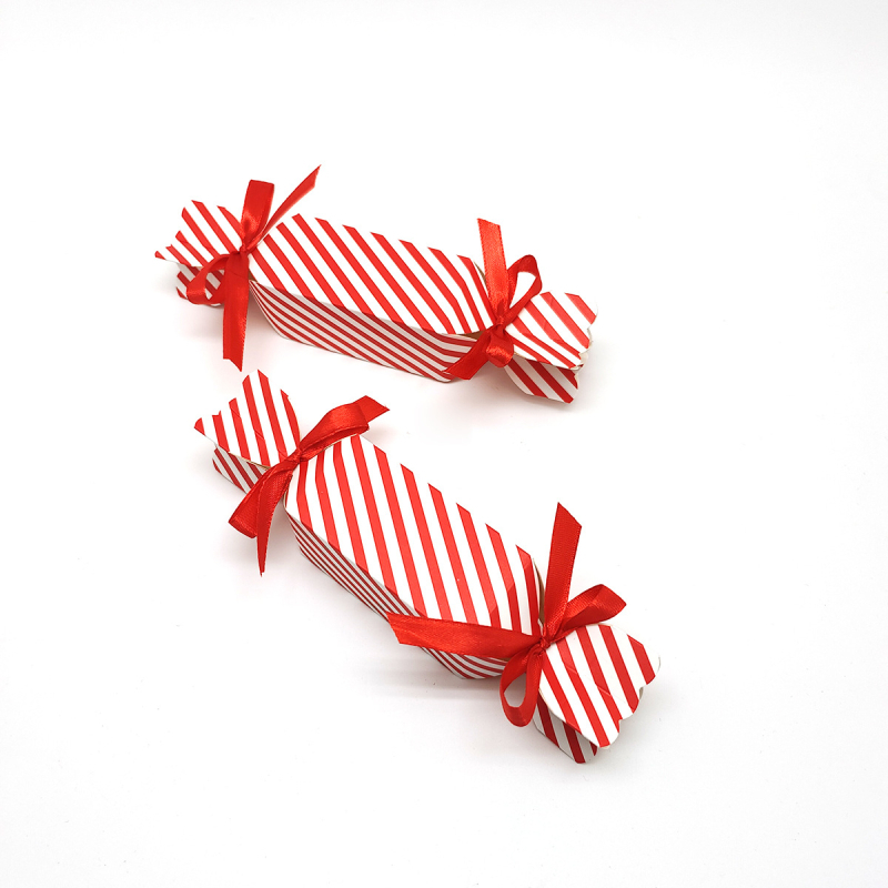 Cutie mini pentru ruj și cadou, cu dungi roșii, formă de floare, 4×4×8 cm, carton, stil modern minimalist, pentru nunți și petreceri.