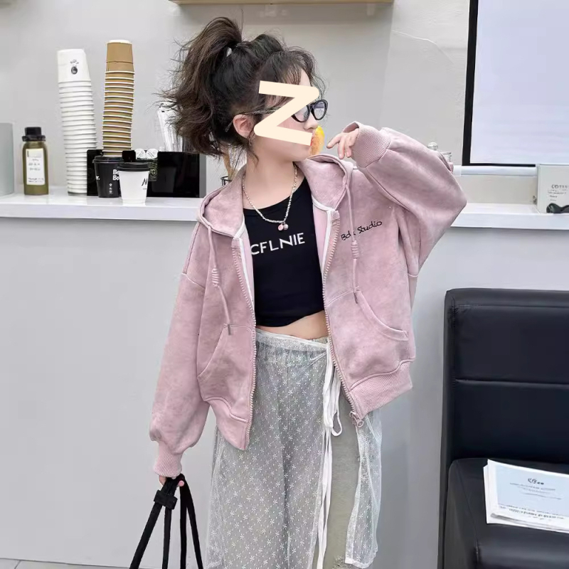 Cardigan de toamnă pentru fete, cu glugă, fermoar, litere strălucitoare