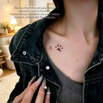 Abțibilduri tatuaj cu labă de pisică, care își schimbă culoarea în funcție de temperatură, impermeabile și rezistente la transpirație, stil drăguț, feminin, de durată