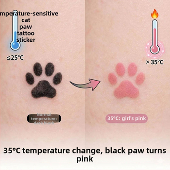 Abțibilduri tatuaj cu labă de pisică, care își schimbă culoarea în funcție de temperatură, impermeabile și rezistente la transpirație, stil drăguț, feminin, de durată