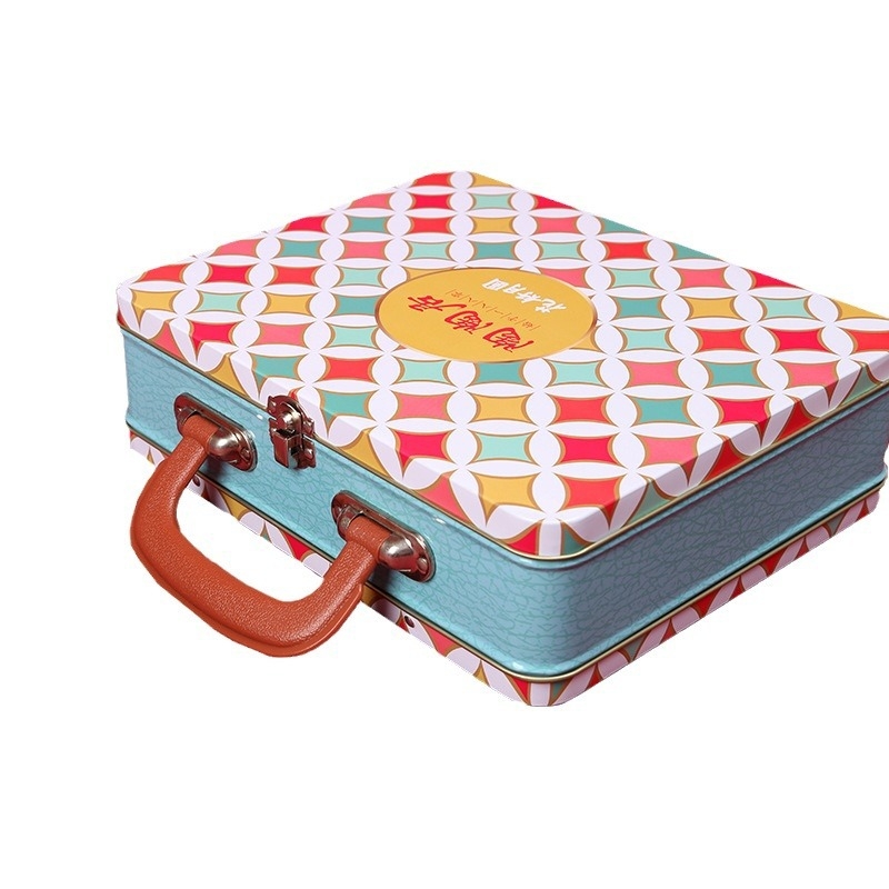 Cutie Mooncake personalizată din tablă, set de 4 bucăți, pătrată, un singur strat, cutie cadou metalică, imprimare CMYK