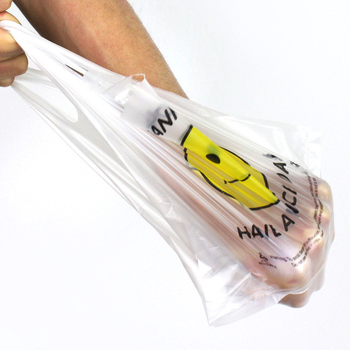 Geantă transparentă din plastic cu față zâmbitoare, pentru ambalarea alimentelor