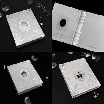 Album foto A5 cu patru compartimente pentru carduri de 3 inch, argintiu simplu, stil Insta