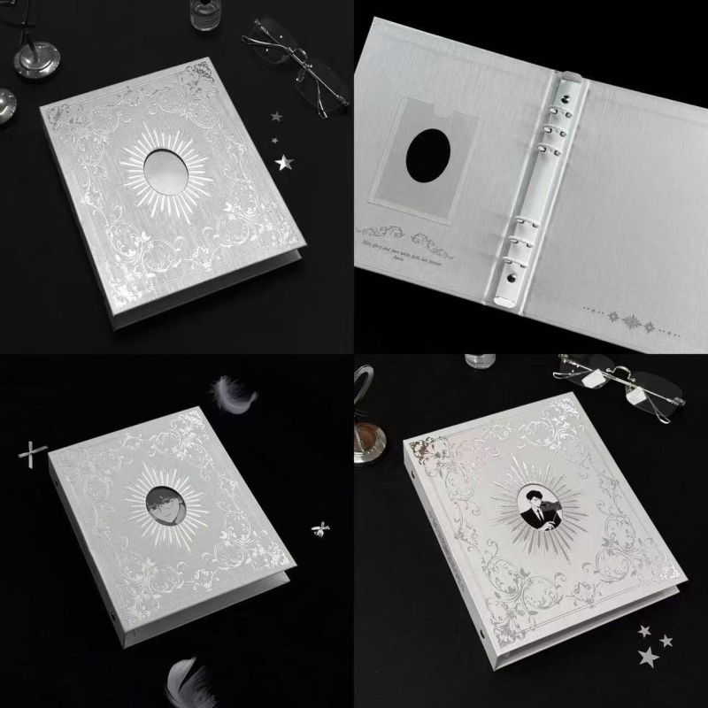 Album foto A5 cu patru compartimente pentru carduri de 3 inch, argintiu simplu, stil Insta