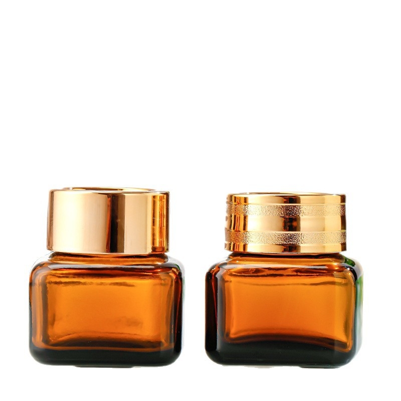Borcan pătrat din sticlă maro, 20 g, pentru cremă, cu sigiliu și capac, borcănel de probă cosmetică, portabil, gol reutilizabil