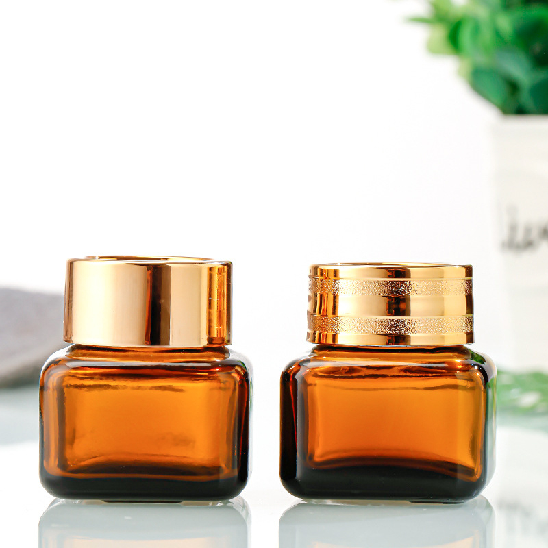 Borcan pătrat din sticlă maro, 20 g, pentru cremă, cu sigiliu și capac, borcănel de probă cosmetică, portabil, gol reutilizabil