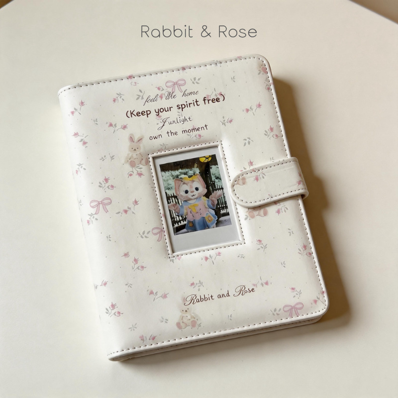 Album foto Polaroid floral, în stil Chanel, format A5, legare cu foi detașabile, 4 grile, mare capacitate pentru carduri