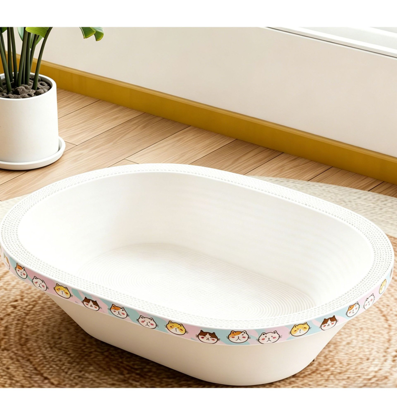 Placă de zgâriere pentru pisici din carton alb, design adânc în stil cadă, durabilă, rezistentă la zgârieturi, fără desprinderi de fibre