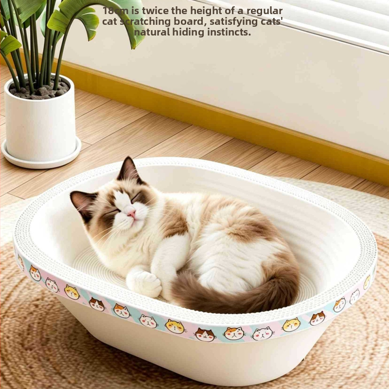 Placă de zgâriere pentru pisici din carton alb, design adânc în stil cadă, durabilă, rezistentă la zgârieturi, fără desprinderi de fibre
