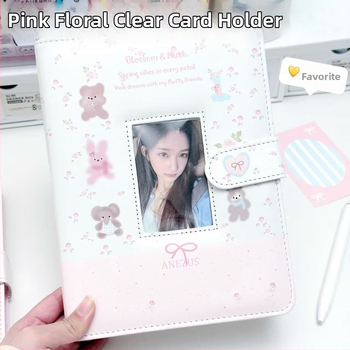Album foto A5 cu fereastră pentru carduri și Polaroid, design ursuleț floral, husă PU