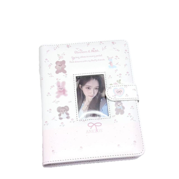 Album foto A5 cu fereastră pentru carduri și Polaroid, design ursuleț floral, husă PU