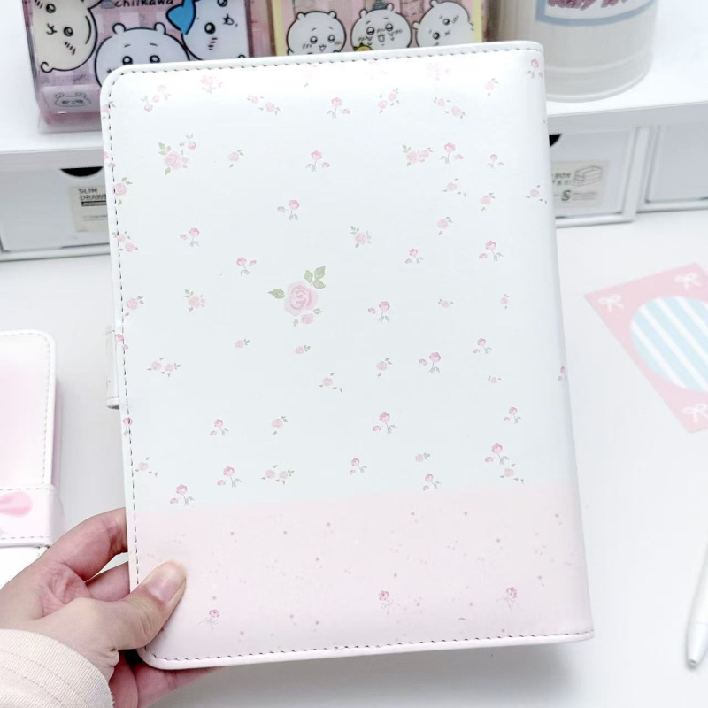 Album foto A5 cu fereastră pentru carduri și Polaroid, design ursuleț floral, husă PU