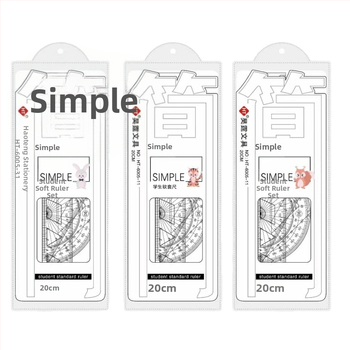 Set de 4 bucăți, riglă flexibilă de 20 cm pentru elevi, include riglă triunghiulară și unghiometru