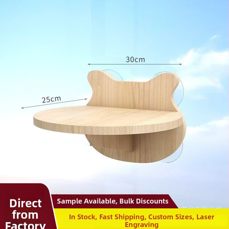 Platformă murală din lemn masiv pentru pisici, cu ventuze, design capsulă spațială, cadru de cățărare, fără găuri, montaj DIY