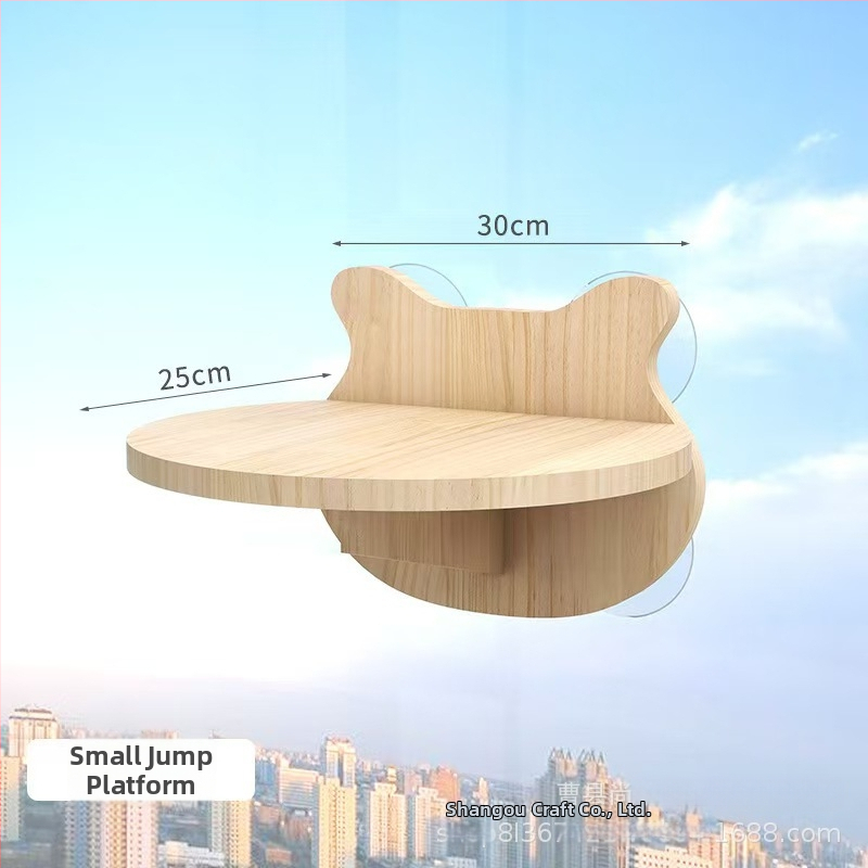 Platformă murală din lemn masiv pentru pisici, cu ventuze, design capsulă spațială, cadru de cățărare, fără găuri, montaj DIY