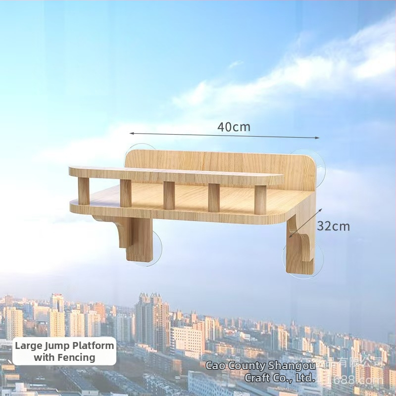 Platformă murală din lemn masiv pentru pisici, cu ventuze, design capsulă spațială, cadru de cățărare, fără găuri, montaj DIY