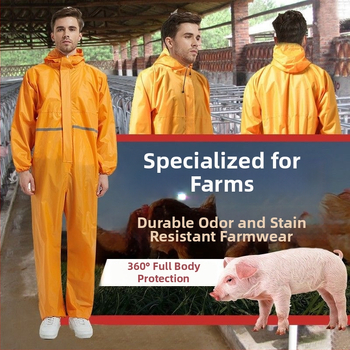 Combinezon cu glugă pentru fermă de porci — îmbrăcăminte de protecție pentru hrănire, rezistentă la praf, impermeabilă și rezistentă la ulei.